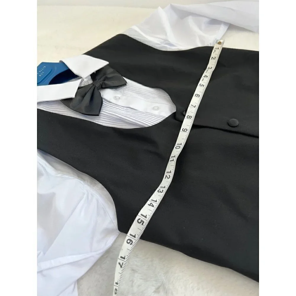 New Perry Ellis Boy's Size 16 White Tuxedo shirt,Black vest & bow tie adjustable